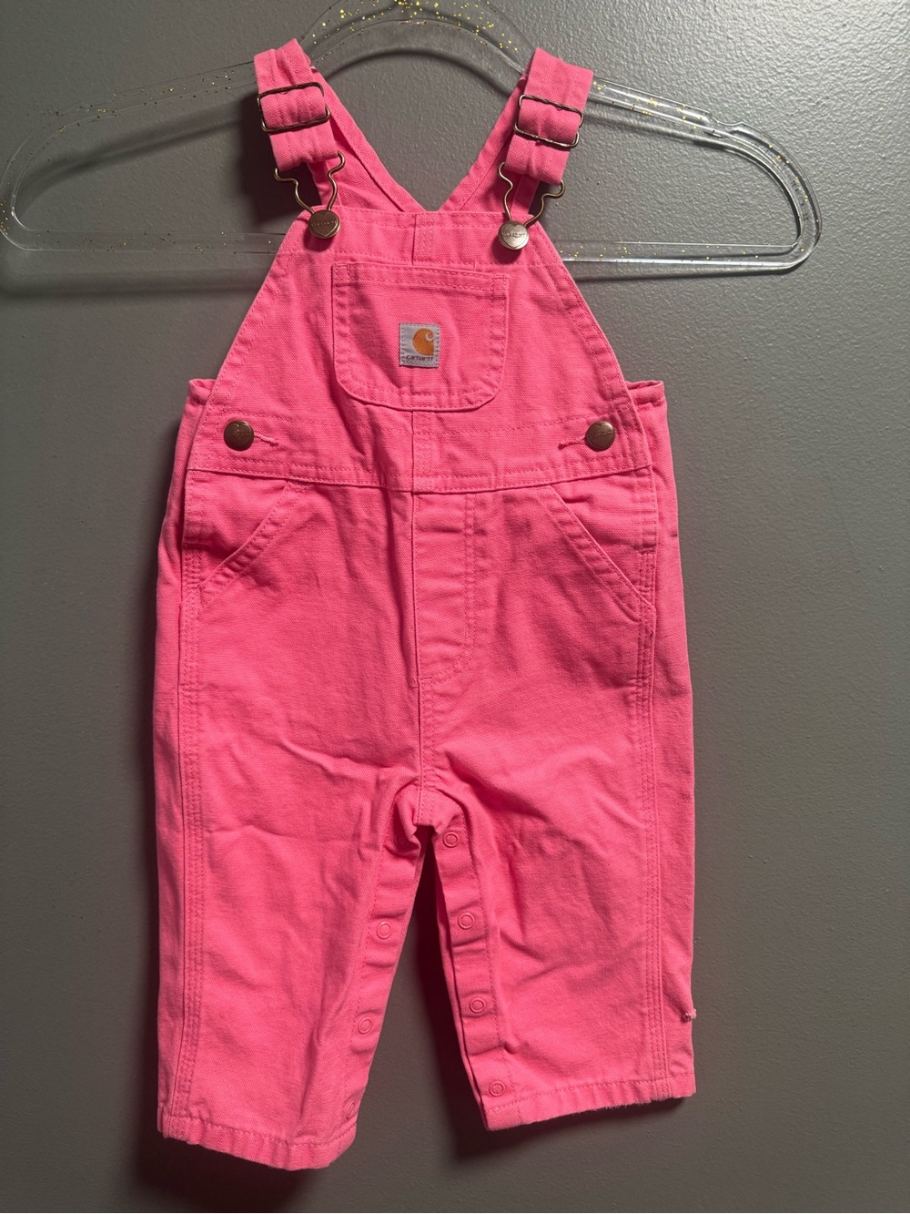 Carhartt Girls Bright Pink 100% Cotton Overalls Size 9M